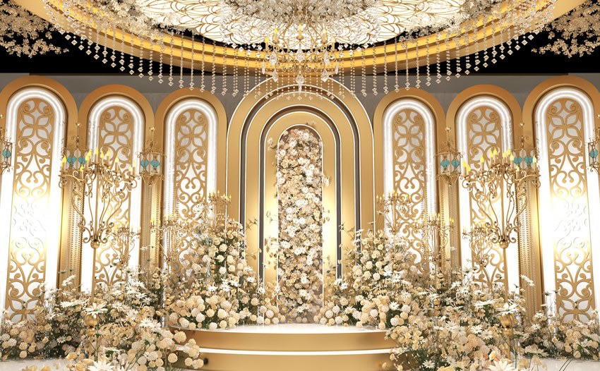 嘉兴香槟色调婚礼堂效果展示